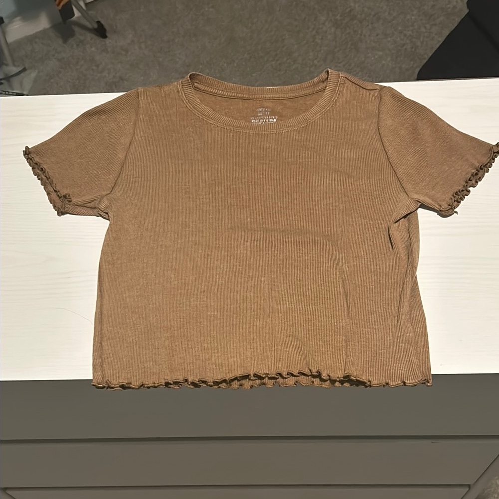 aerie Tan Crew Neck Crop T-Shirt